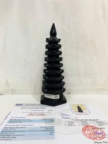 Tháp Văn Xương Đá Núi Lửa Obsidian Đen Tự Nhiên - 2000425